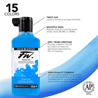 Daler-Rowney FW Acrylic Ink Bottle Black - Versatile Acrylic Drawing Ink for Artists and Students - Permanent Calligraphy Ink - Archival Ink for Illustrating and More (Pack of 2) - size: 6.1 fl oz (Pack of 2)