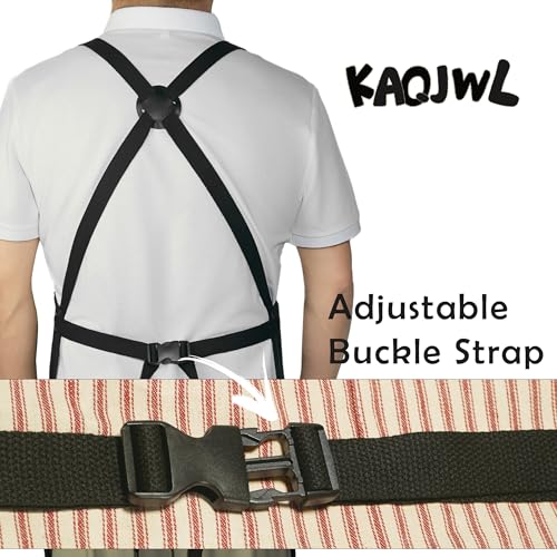 Professional Unisex Chef Apron – Cross-Back, Large Pockets, Water-Resistant Cotton Canvas - color: Red Strap