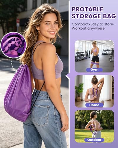 Pilates Kit, 24 in 1Home Pilates Workout Kit for Women, Pilates Equipment with 13" Pilates Ring and Ball, Starter Home Workouts - color: Purple