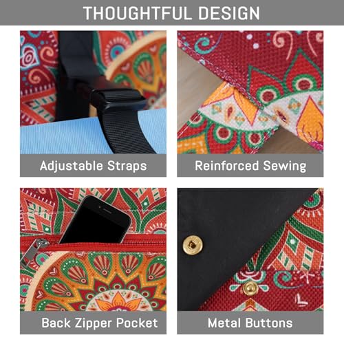Mandala Yoga Mat Bag Large Yoga Bags and Carrier Fits All Your Stuff Yoga Tote Bags with Zipper Pocket Pilates Bag - color: Red