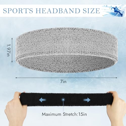 4 Pack Cotton Terry Sweat Headbands for Men Women Running Gym - color: Black/Gray/White