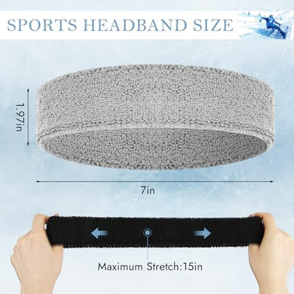 4 Pack Cotton Terry Sweat Headbands for Men Women Running Gym - color: Black/Gray/White