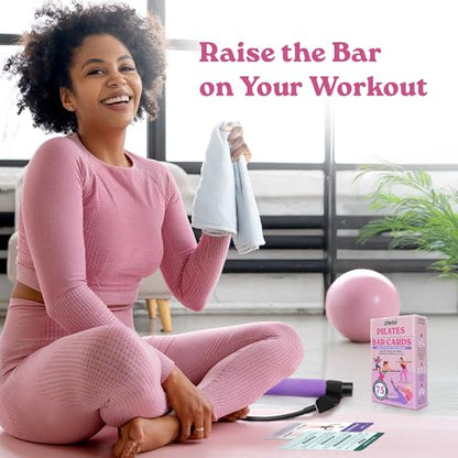 Zinsk 75 Pilates Bar Exercise Cards – Create Home Workouts that Sculpt and Tone – 3" x 5" Cards with Full Instructions – Includes Getting Started Pamphlet with 8 Pre-Made Routines