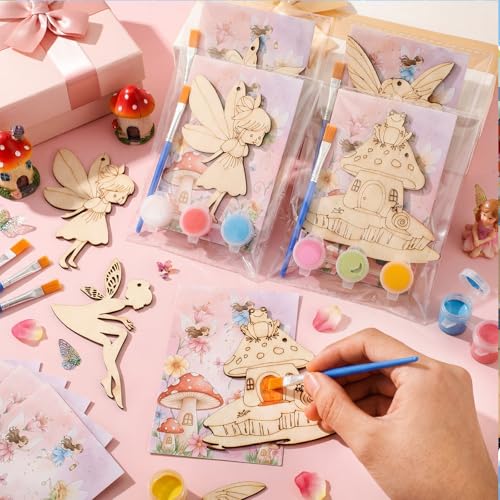 Saypacck 24 Pcs Fairy Birthday Party Favors Wooden Paint Craft Kits | Fairy Theme for Goodie Bags, Organza Bag Packaging, Kids Party Activity, Wooden Ornaments DIY - style: Fairy