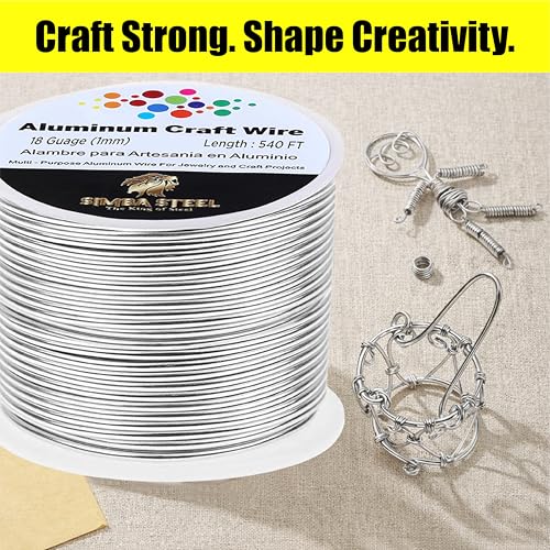 18 Gauge Aluminum Wire 540 Ft (Silver, 1mm), Metal Armature Wire for Sculpting, Aluminum Craft Material, Jewelry Making, Bendable for Crafts, Beading & Floral Design by Simba Steel - style: 18 Gauge x 540 FT