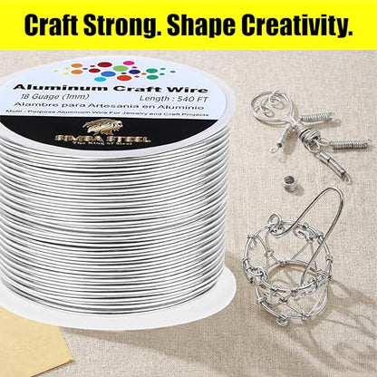 18 Gauge Aluminum Wire 540 Ft (Silver, 1mm), Metal Armature Wire for Sculpting, Aluminum Craft Material, Jewelry Making, Bendable for Crafts, Beading & Floral Design by Simba Steel - style: 18 Gauge x 540 FT
