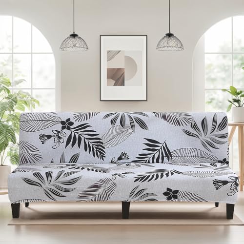 MIFXIN Armless Sofa Cover Futon Slipcover Stretch Elastic Soft Folding Sofa Bed Non-Armrest Couch Furniture Protector Spandex Printed Washable Sofa Cover Without Armrests (Leaves-A) - color: Leaves-a