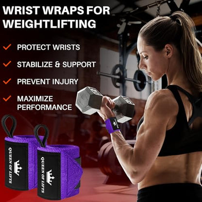 TECEUM Elastic Cotton Weightlifting Wrist Wraps with Thumb Loops, 1 Pair - color: Purple, style: 12" – Queen of Lifts
