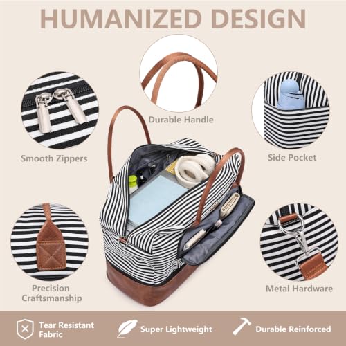Large Women Travel Weekender Bag: Carry on Duffle with Shoe Compartment | Overnight Duffel Bags with Wet Pocket, Womens Traveling Tote for Hospital Labor Delivery Gym Yoga Sport Weekend Business Trip - color: Black Striped Basic