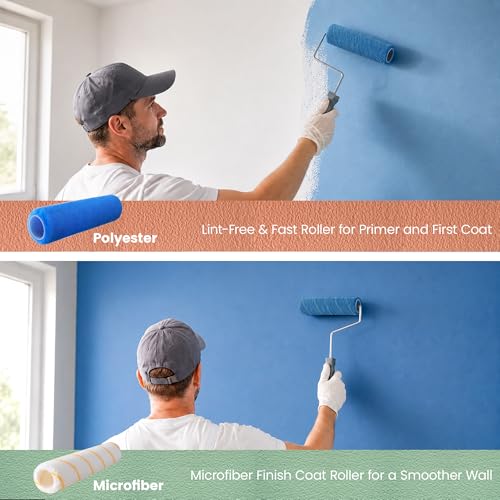 VOOMEY Paint Roller Kit with Adjustable 17-35 Inch Aluminum Pole, 9 & 4 Inch Rollers | 9" & 4" paint rollers with a 17-35" adjustable aluminum extension pole for walls, ceilings, trim and corners - size: 9 Inch kit with Buckle Extension Rod