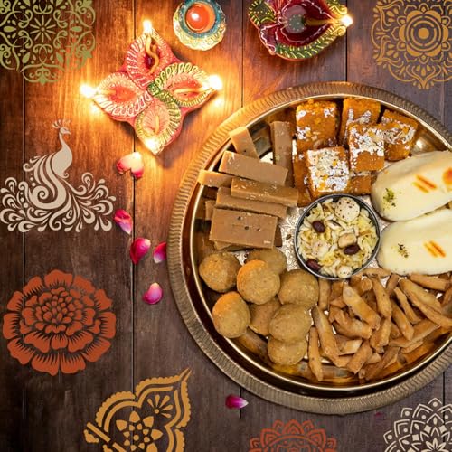 Konsait 16 PCS Diwali Rangoli Stencils for Painting on Wood, Reusable Mandala Stencils Templates Diyas Marigold Flower Rangoli Stencil for Diwali Crafts Decorations for Home