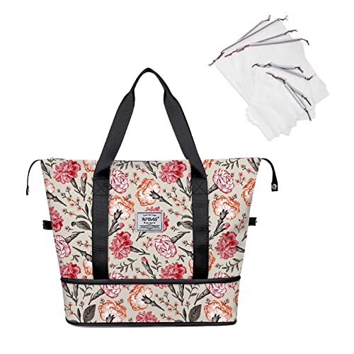 NPBAG Women Travel Duffel, Multi Functional Large Expandable Weekender Carry-on Tote, Gym Workout Overnight Bag, Mommy Hospital Bag for Labor and Delivery - color: Basic-Horn Vine, style: Basic Version