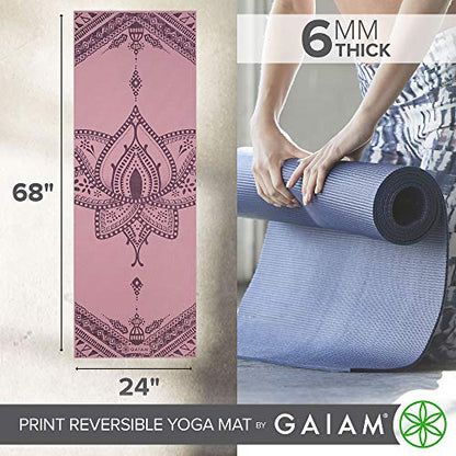 Gaiam 요가 매트 - 매우 두꺼운 프리미엄 6mm, 프린트, 양면, 미끄럼 방지, 운동 및 피트니스 매트, 모든 유형의 요가, 필라테스 및 바닥 운동용 (172.7cm/68인치) x 61cm/24인치 x 6mm 두께) - color: Inner Peace Lotus