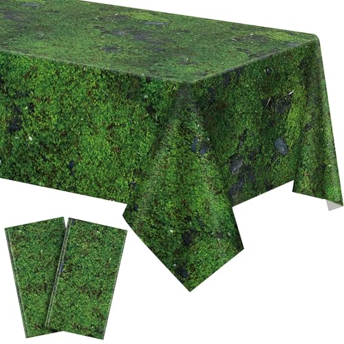 Kochorie 2 Pieces Green Moss Pattern Plastic Tablecloth 108 x 54 Inch Disposable Green Grass Table Cover for Forest Jungle Nature Themed Party Table Decorations - style: Green Moss