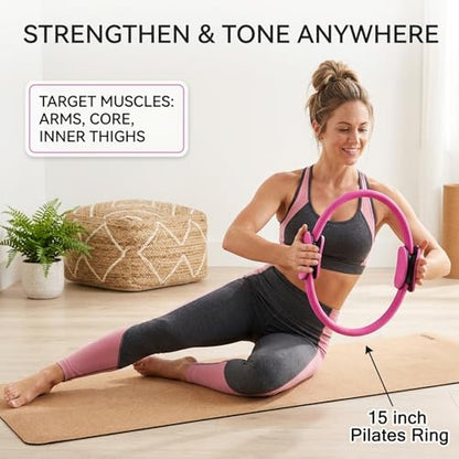 12 Pack Pilates Accessories for Women, 15 Inch Pilates Ring Magic Circle for Home Gym Essentials, Yoga & Pilates Equipment for Beginners Ab Trainer and Butt, Core, Leg Workout Equipment.