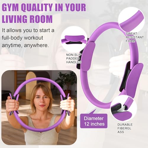 Silipull 10 Pcs Pilates Ring Blocks Set for Women Home Yoga Equipment Accessories Pilates Ring Circle and Ball Workouts Gift Include Ball Yoga Circle Resistance Bands Block Straps Gym Bag - color: Purple