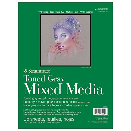 Strathmore 400 Series Toned Mixed Media Pad, 184 lb. Paper, 9 X 12 inches, Gray, 15 Sheets (462-309) - color: Toned Gray, size: 9 x 12 inches