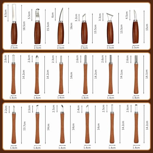 Wood Carving Kit, 18Pcs Professional Whittling Tools with 6 Wood Carving Knives 12 Detail Knives for Beginners Enthusiasts Gift DIY-Natural Wood-18 pcs
