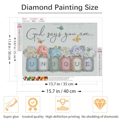Shouruihua Diamond Painting Kits for Adults, Inspirational Diamond Art Kits | Unique, Bible Verse, Gem Art, Diamond Dotz Kits, Diamond Dots, Full Round Drill Diamond Painting Kits Beginner, 15.7x11.8 in - color: God Says You Are Unique
