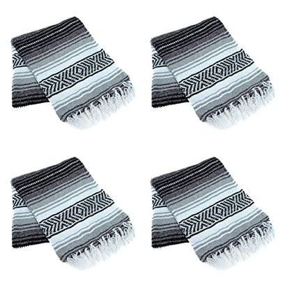 La Montana Bulk Falsa Mexican Blanket, 4 Pack, Charcoal/Silver/White - color: Charcoal/Silver/White