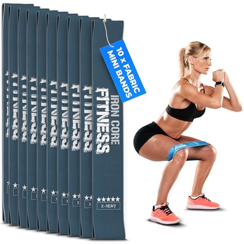 Fabric Mini Resistance Bands Sets for Trainers, Bootcamp, Gym for Men and Women in Fun Colors - Ebook, Videos and Workout Chart Included by Iron Core Fitness - color: #7 Deep Teal, 10 x X-Heavy