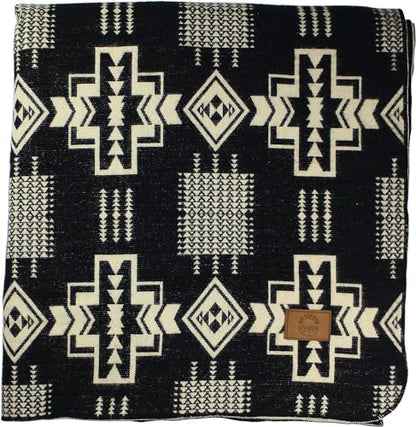 Inca Aztec Throw, Queen, King Blanket | Southwest Indian Navajo Boho Style | Native Cover for Camping, Bedding, Couch, Vanlife | Faux Alpaca, Lightweight, Hypoallergenic (Obsidian Black, King) - color: Obsidian Black, size: King