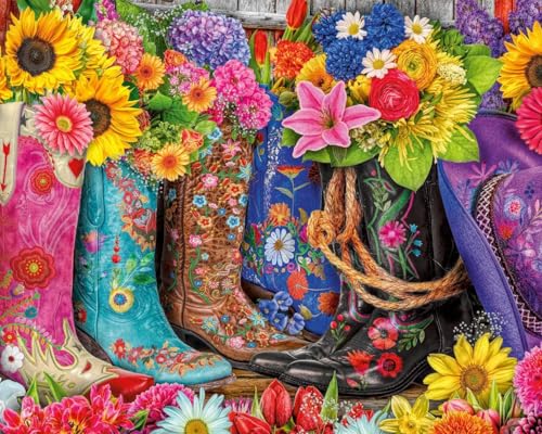 GEEHEIY Paint by Numbers Kit for Adults, Floral Cowboy Boots, 16 x 20 Inch | DIY Adult Paint by Number Kit on Canvas for Beginners, without Frame, Western Country Wall Decor, Stress Relief Craft Gift - color: TRTDNF1P9204