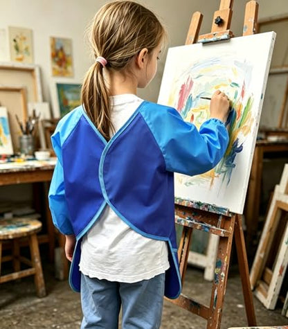 2 Pack Kids Art Smock Waterproof with Long Sleeve and 3 Roomy Pockets Artist Children Aprons for Toddlers Age 3-8 Painting Crafts（Yellow+Blue） - color: 2 Pack Yellow+blue
