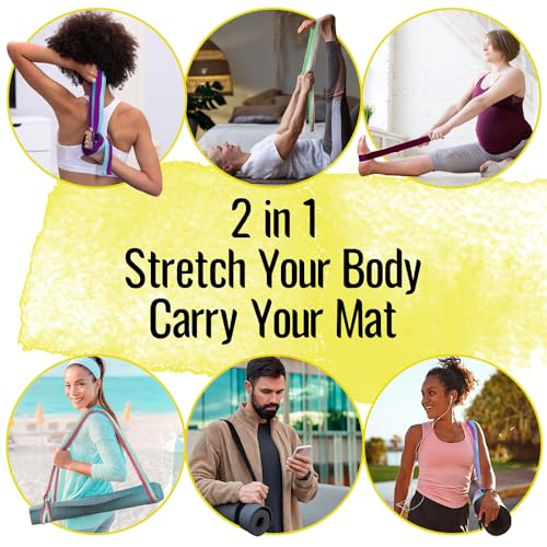 TECEUM 2 IN 1 Yoga & Mat Strap for Stretching – Cotton – 6/8/10 ft - color: Yellow Gray, size: 8 ft