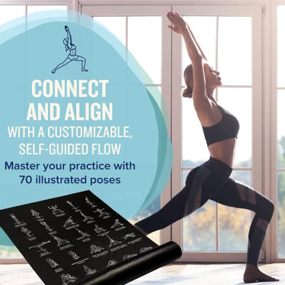 NewMe Fitness Yoga Mat for Women and Men - Large, 5mm Thick, 68 Inch Long, Non Slip Exercise Mats w/ 70 Printed Yoga Poses for Pilates, Workout and Stretching - Home and Gym Essentials - color: Black