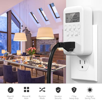 BN-LINK Digital Outlet Timer for Light, 7 Days Programmable Timer for Lamps - color: 7 Day, Single Outlet, 1-pack