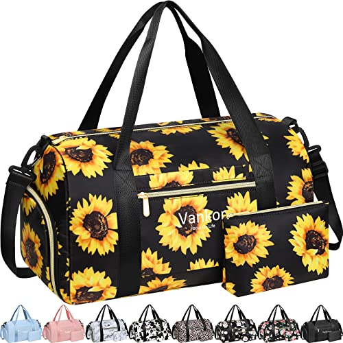 Vankor Gym Bag for Women, 17.5 inch Sports Duffle Bag with Shoe Compartment - color: Sunflower