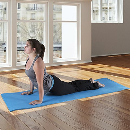 Thick Yoga Mat - Double Sided 1/2-Inch Workout Mat - 72x24-Inch Exercise Mat for Home Gym Fitness or Pilates with Carrying Strap by Wakeman - color: BLUE