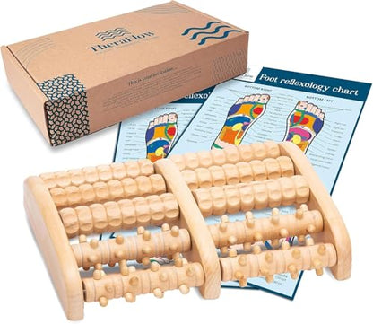 TheraFlow Foot Massager for Plantar Fasciitis Relief - Mom Gifts for Women & Gifts for Dad, Wooden Foot Roller Massager with Deep Tissue & Reflexology Nubs (Includes Reflexology Chart) - size: X-Large