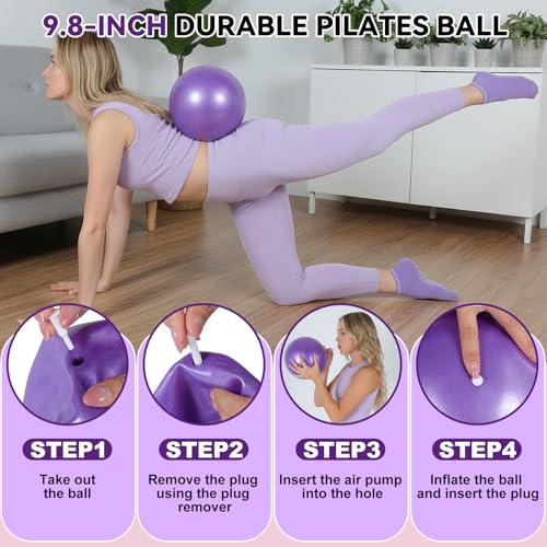 LiKiLiKi Pilates Ring and Ball Set, Home Pilates Equipment for Women with Resistance Bands, 12'' Magic Circle, 9.8'' Ball, for Strength, Toning and Flexibility, Fitness Essentials Starter Accessories - color: Purple