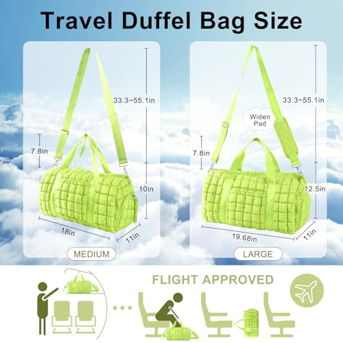 Quilted Travel Duffle Bag Gym Bag for Women,Large Puffer Duffle Weekender Bag with Compartment,Workout Overnight Carry on Organizer Bag Duffle Bag for Airplane Travel(L-Green) - color: Green, size: Large