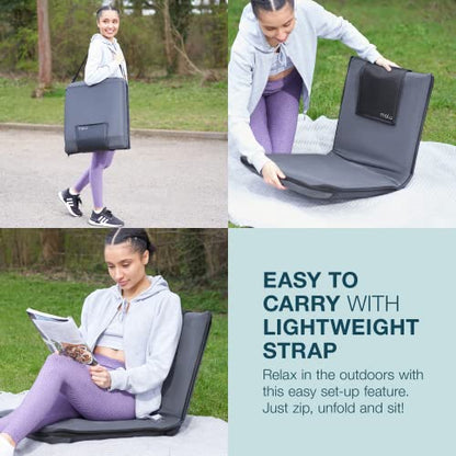 malu Floor Chair Padded w/Back Support - Japanese Chair Meditation Cushion | Comfortable Folding Backrest, Removable Easy Wash Cover (Chair, Extra Large, Black) - color: Black