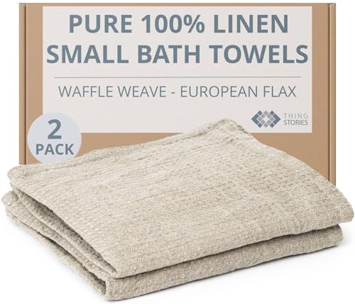 Linen Bath Towels Set of 2 pcs - 20x40-inch - Waffle Weave, Quick Dry - color: Natural Linen, size: Small Bath Towels 2-pack