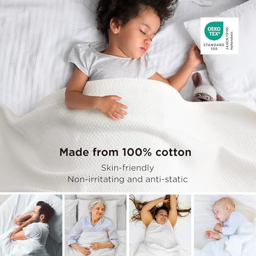Bedsure GentleSoft 100% Cotton Blanket King Size for Bed - Cooling Breathable and Lightweight, Soft Cozy Textured Herringbone Woven Blanket for Summer, White, 108x90 inches - color: 02 - White, size: King