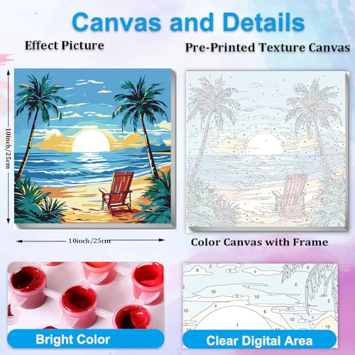 Artunion Framed Paint by Numbers Kit for Adults Beginners & Kids Ages 8-12,Summer Beach Paint by Number with Frame,Sunset Beach Paint by Numbers Kit on Canvas 10 * 10 Inch Without Easel - color: ZXT-242-F
