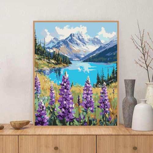 Landscape Paint by Numbers Kit for Adults Beginner,Mountain Scene,16x20" | Full set with wooden brushes,rolled canvas,rich paints.Calming activity.Beginner friendly.Just open and paint. - color: 16"X20"Rolled Canvas-Landscape 20
