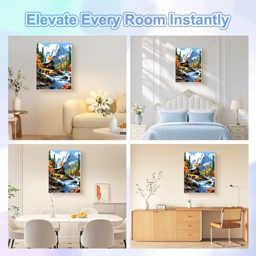 TOSTOG Brown Bear by the Mountain Stream Framed Canvas Paint by Numbers Art Kit for Adults and Kids, Beginner Acrylic Oil Painting Supplies with Wooden Frame for Home Wall Decor 25 * 35 cm/10 * 14 in - color: Brown Bear by the Mountain Stream