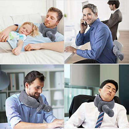Neck Pillow, Neck Wrap Vibration Massaging Wireless Travel Pillow Soft Touch Breathable Head Support for Office Sofa Air Plane Grey - color: Grey
