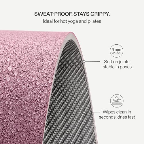 Premium Yoga Mat – Sweat-Activated Non-Slip PU Grip I Natural Rubber Base I 4mm for Yoga, Pilates & Workouts - color: Dusty Rose