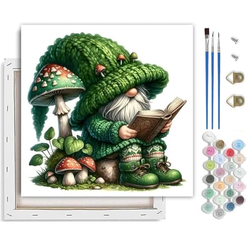 Paint by Numbers Kit for Adults,Gnome DIY Paint by Number With Frame | Paint by Number for Beginner,Adult Paint by Number,HD Color Canvas,DIY Tool Kits,Stress Relief Craft,Great Gift,10X10 inch - color: MT6006-0205