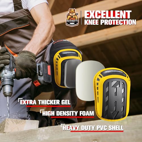 REXBETI 남성용 무릎 패드, 미끄럼 방지 구조 젤 무릎 패드, 작업용 - color: 옐로우