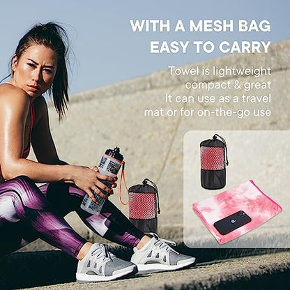 Yoga Towels, Non Slip Hot Yoga Mat Towel with Grip Dots,Super-Absorbent Soft Microfiber Yoga Blanket for Pilates, Fitness and Workout 72inch x 24inch - color: Pink+white