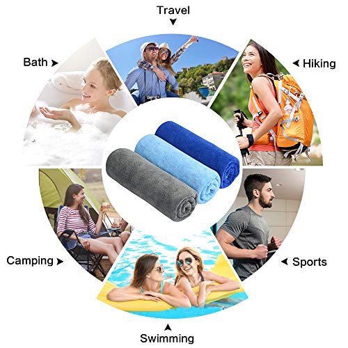 SINLAND Microfiber Gym Towels, Workout Sweat Towel 16x32In - color: Light Blue+blue+grey