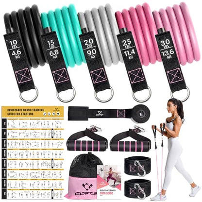 Resistance Bands with Handles for Women, 5 Level Exercise Bands - color: Colour