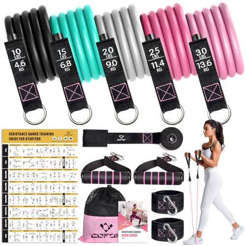 Resistance Bands with Handles for Women, 5 Level Exercise Bands - color: Colour
